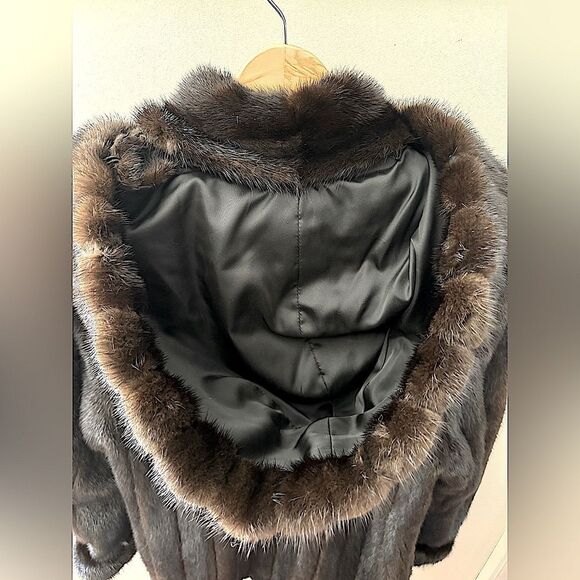 Vintage Furs by Albe Mahogany Mink Removable Hood Fur Coat Jacket Size L / XL - Picture 3 of 12
